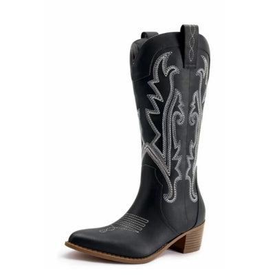 Women's Classic Pointed Toe Martin Boots Cowboy Boots Thick Heel Women's Boots Mid Heel Embroidered Cowboy Boots