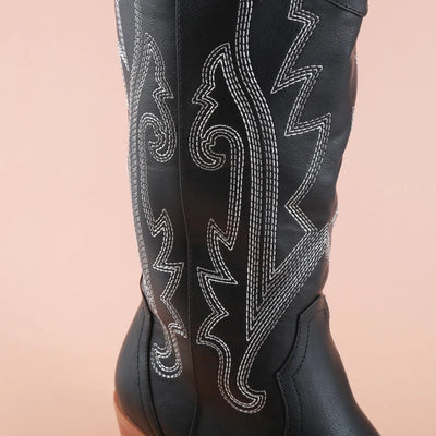 Women's Classic Pointed Toe Martin Boots Cowboy Boots Thick Heel Women's Boots Mid Heel Embroidered Cowboy Boots