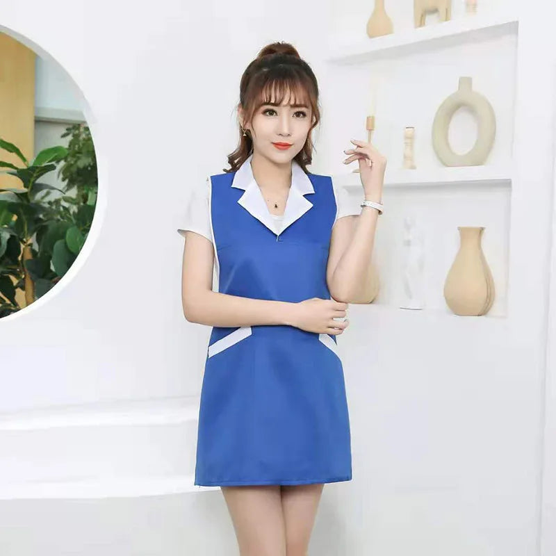 Restaurants Home Cooking Kitchen Apron Dress Women Hotel Hairdresser Salon Adjustable Bib Cleaning Waitress Aprons With Pocket