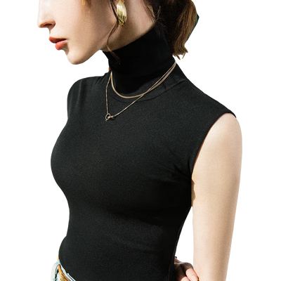 Women Slim Turtleneck Basic Tank Tops Female Mesh Camis Sleeveless Black T shirts Pullovers For Spring Autumn