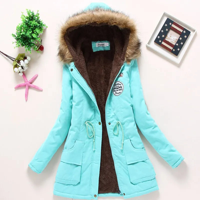 Hooded Wadded Coat Slim Parka Cotton-Padded Jacket Overcoat Winter Women Jacket Medium-Long Thicken Outwear