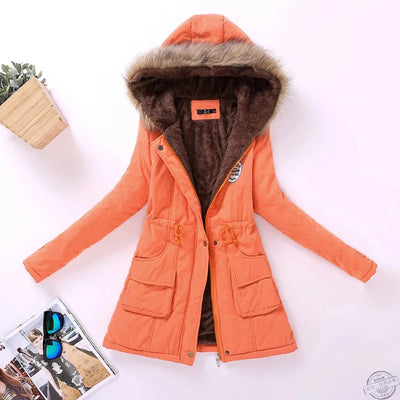 Hooded Wadded Coat Slim Parka Cotton-Padded Jacket Overcoat Winter Women Jacket Medium-Long Thicken Outwear