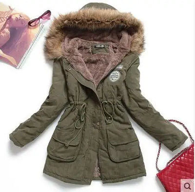 Hooded Wadded Coat Slim Parka Cotton-Padded Jacket Overcoat Winter Women Jacket Medium-Long Thicken Outwear