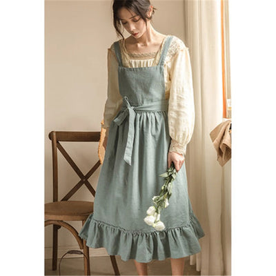 New florist Literary artist Retro Medieval Cotton Linen  Aprons For Woman Dress Flower Shop Smock Hairdresser Garden Overal