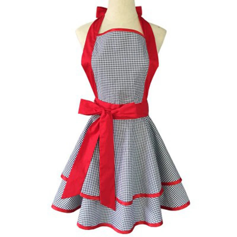 Lovely Sweetheart Red Retro Kitchen Aprons Woman Girl Cotton Polka Dot Cooking Salon Vintage Apron Dress Christmas