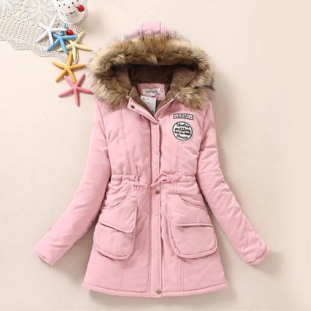 Hooded Wadded Coat Slim Parka Cotton-Padded Jacket Overcoat Winter Women Jacket Medium-Long Thicken Outwear