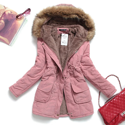 Hooded Wadded Coat Slim Parka Cotton-Padded Jacket Overcoat Winter Women Jacket Medium-Long Thicken Outwear