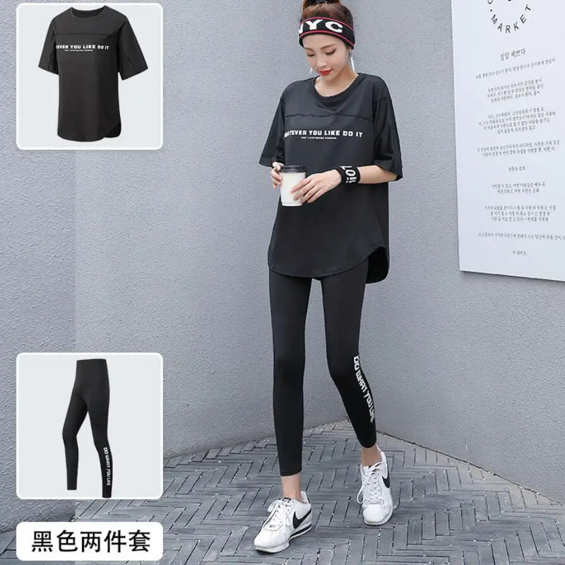 Plus Size Women Yoga Sets Loose T Shirt+Bra+Leggings Fitness Gym Suits Breathable Sports Running Clothing Tracksuit