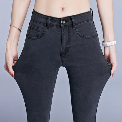 Jeans for Women mom Jeans blue gray black Woman High Elastic 36 38 40 Stretch Jeans female washed denim skinny pencil pants