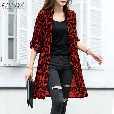 Fashion Leopard Print Cardigans Women's Summer Cover-Up Blouses ZANZEA 2025 Casual Long Kimono Cape Female Lapel Tunic Chemise