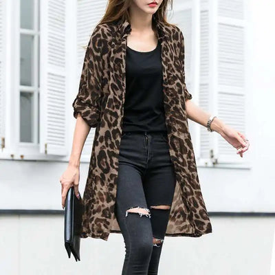 Fashion Leopard Print Cardigans Women's Summer Cover-Up Blouses ZANZEA 2025 Casual Long Kimono Cape Female Lapel Tunic Chemise