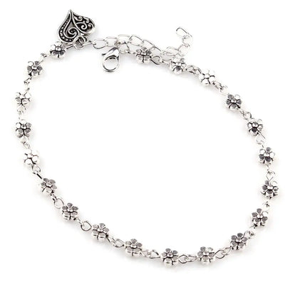 New Fashion Foot Chain Tibetan Silver Hollow Plum Flowers Heart-Shaped Anklet For Women