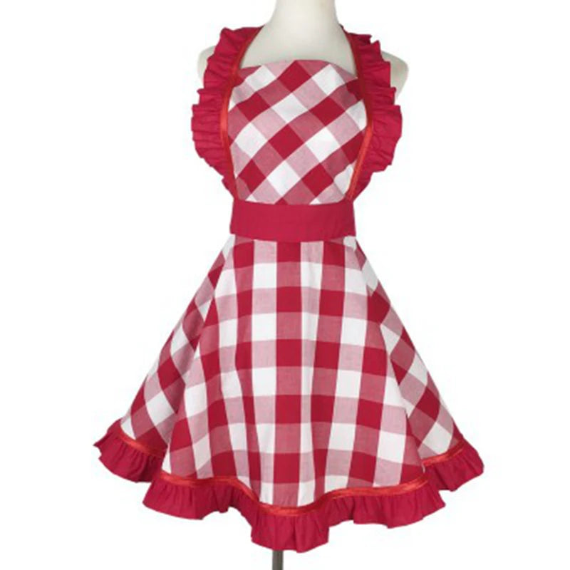 Lovely Sweetheart Red Retro Kitchen Aprons Woman Girl Cotton Polka Dot Cooking Salon Vintage Apron Dress Christmas