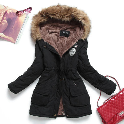 Hooded Wadded Coat Slim Parka Cotton-Padded Jacket Overcoat Winter Women Jacket Medium-Long Thicken Outwear