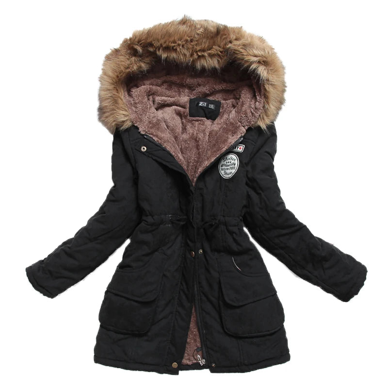 Hooded Wadded Coat Slim Parka Cotton-Padded Jacket Overcoat Winter Women Jacket Medium-Long Thicken Outwear