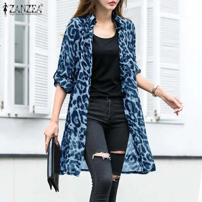 Fashion Leopard Print Cardigans Women's Summer Cover-Up Blouses ZANZEA 2025 Casual Long Kimono Cape Female Lapel Tunic Chemise