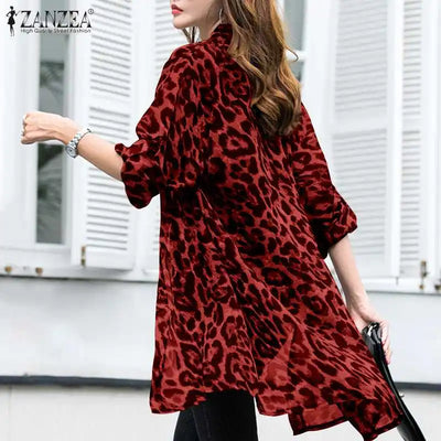 Fashion Leopard Print Cardigans Women's Summer Cover-Up Blouses ZANZEA 2025 Casual Long Kimono Cape Female Lapel Tunic Chemise