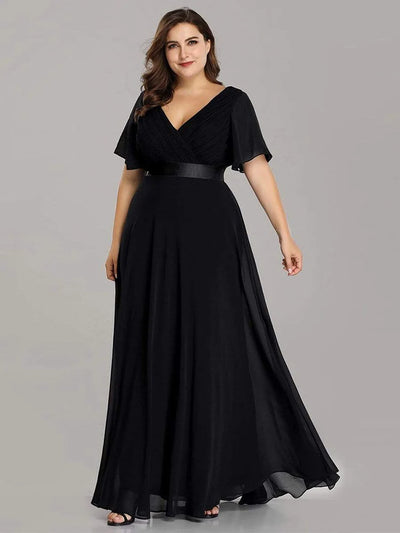 2024 New Women Plus Size Evening Dresses Long Elegant A Line V Neck Ruffles Chiffon Formal Wedding Party Dress Robe De Soiree