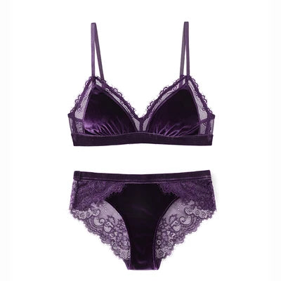 Women's Lace Velvet Wireless Underwear Set Thin Section Comfortable Bra And Panties for Autumn Winter