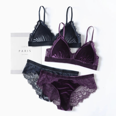 Women's Lace Velvet Wireless Underwear Set Thin Section Comfortable Bra And Panties for Autumn Winter