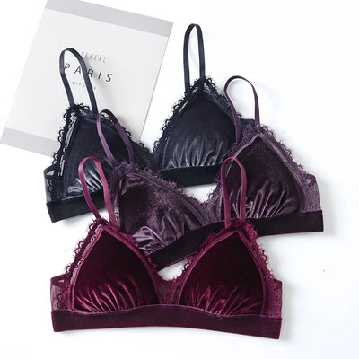 Women's Lace Velvet Wireless Underwear Set Thin Section Comfortable Bra And Panties for Autumn Winter