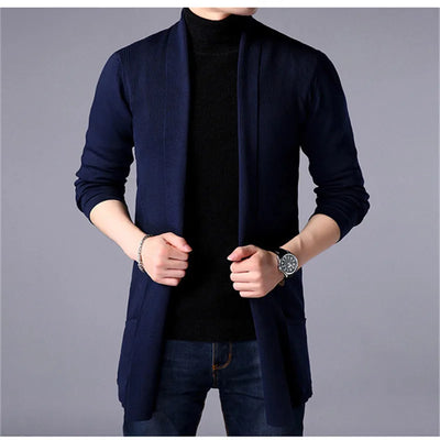 Sweater Coats Men New Fashion 2024 Autumn Men's Slim Long Solid Color Knitted Jacket Fashion Men's Casual Sweater Cardigan Coats