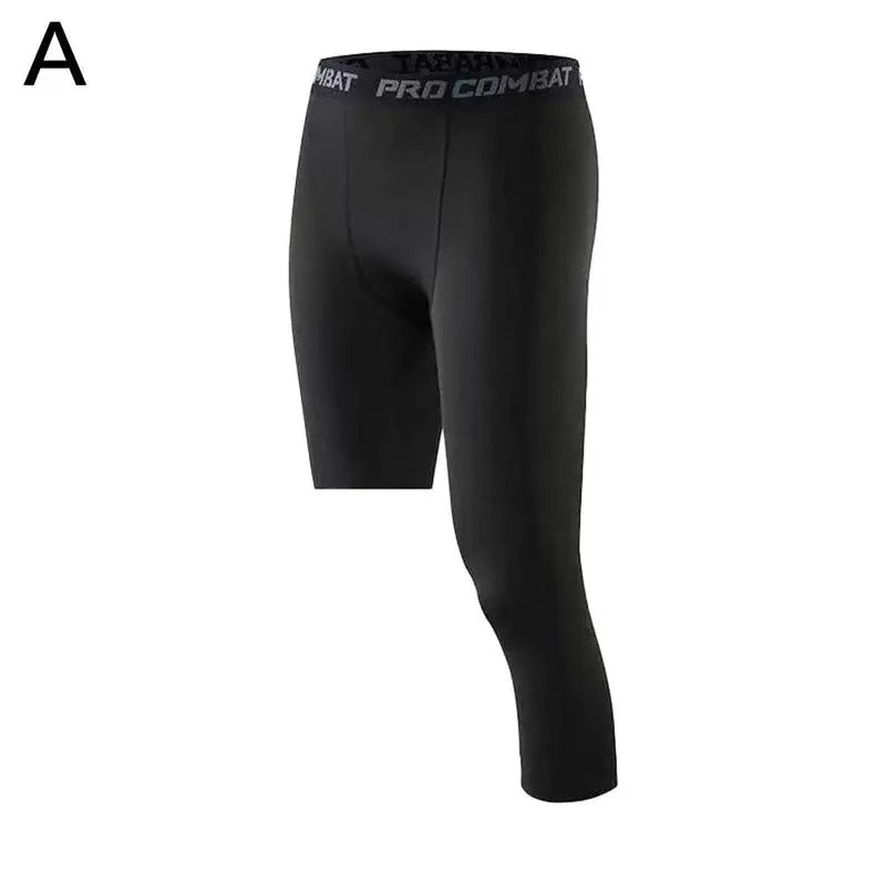 Men One Leg Compression Tights Pants Stretch Athletic Basketball Base Layer Tights Sport Running Trousers Fitness Training