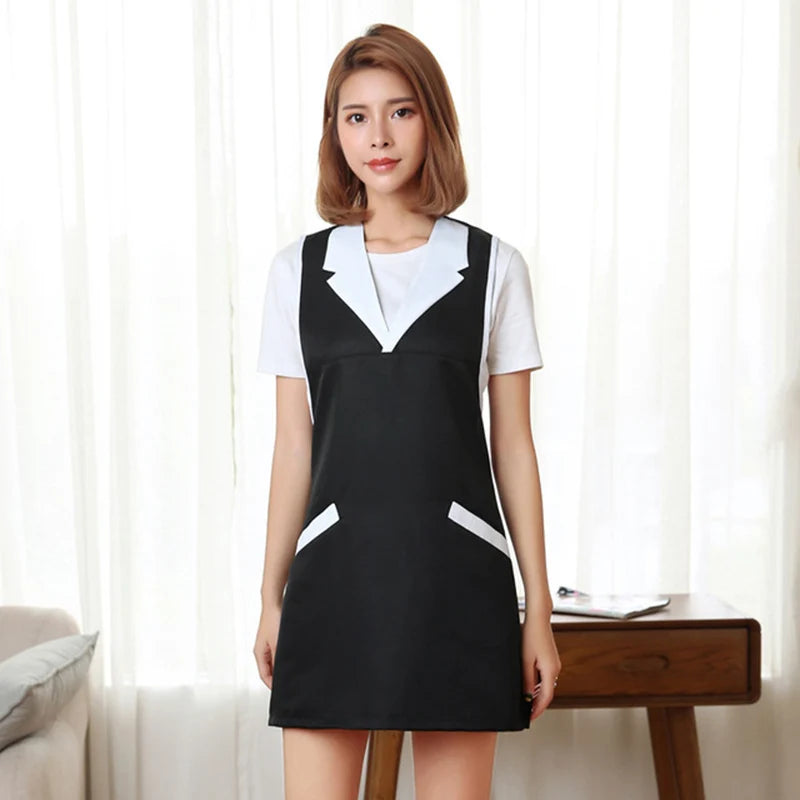 Restaurants Home Cooking Kitchen Apron Dress Women Hotel Hairdresser Salon Adjustable Bib Cleaning Waitress Aprons With Pocket