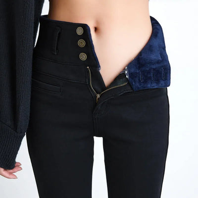 New High Waist Velvet Thick Jeans Female Winter Skinny Stretch Warm Jeans Pants Mom Black Denim Trousers With Fleece Pants P125