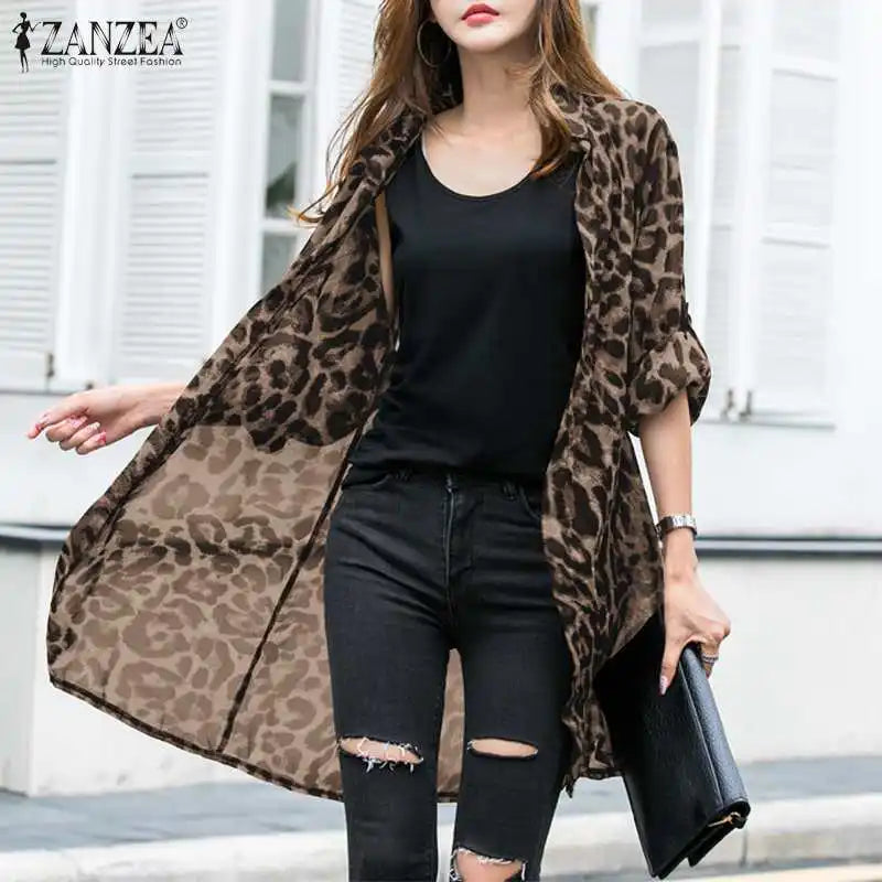 Fashion Leopard Print Cardigans Women&