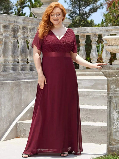 2024 New Women Plus Size Evening Dresses Long Elegant A Line V Neck Ruffles Chiffon Formal Wedding Party Dress Robe De Soiree