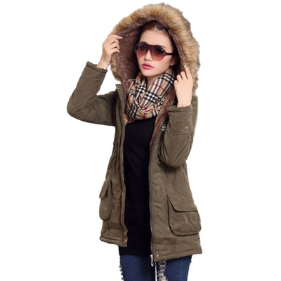 Hooded Wadded Coat Slim Parka Cotton-Padded Jacket Overcoat Winter Women Jacket Medium-Long Thicken Outwear