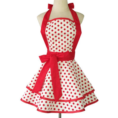 Lovely Sweetheart Red Retro Kitchen Aprons Woman Girl Cotton Polka Dot Cooking Salon Vintage Apron Dress Christmas