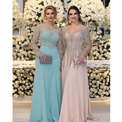 Elegant Luxury Mother Of The Bride Dresses 2021 Crystals Beading Two Styles Chiffon Plus Size Wedding Party Gowns Evening Dress