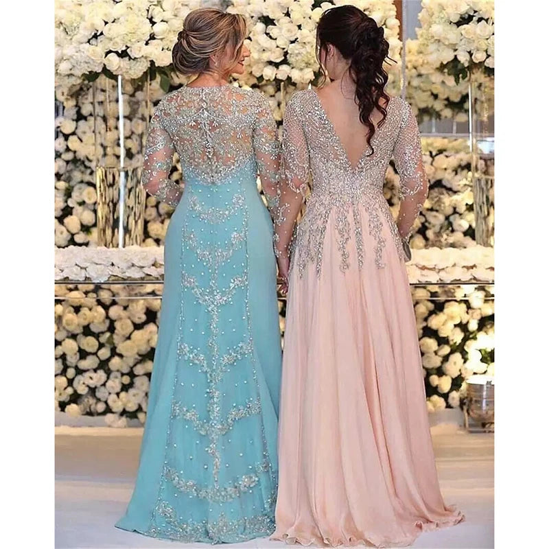 Elegant Luxury Mother Of The Bride Dresses 2021 Crystals Beading Two Styles Chiffon Plus Size Wedding Party Gowns Evening Dress