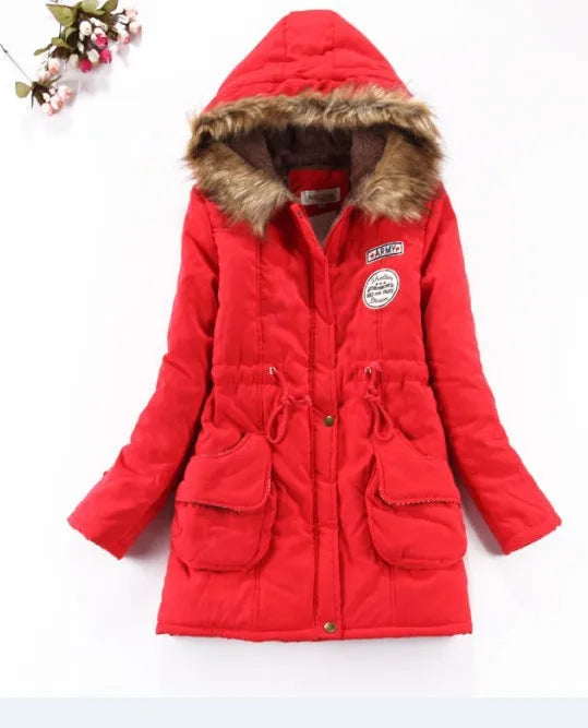 Hooded Wadded Coat Slim Parka Cotton-Padded Jacket Overcoat Winter Women Jacket Medium-Long Thicken Outwear