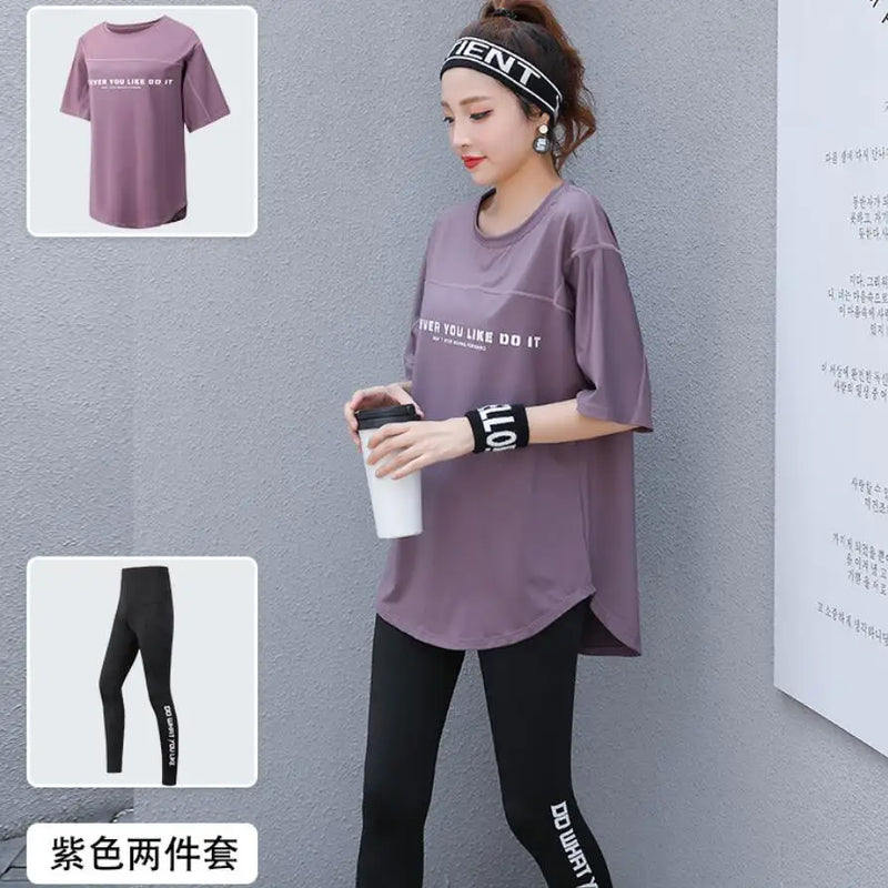 Plus Size Women Yoga Sets Loose T Shirt+Bra+Leggings Fitness Gym Suits Breathable Sports Running Clothing Tracksuit