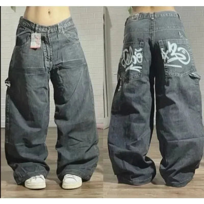 New Retro American Street Hip-hop Loose Jeans Female Y2K Harajuku High Waist Wide Leg Pants Gothic Wide Pants Street Pants Male