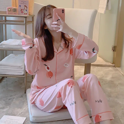 Women's Pajamas Set V-Neck Button down Top and Trousers Sleepwear Homewear Casual Nightwear Loungewear Autumn Winter Two-Piece