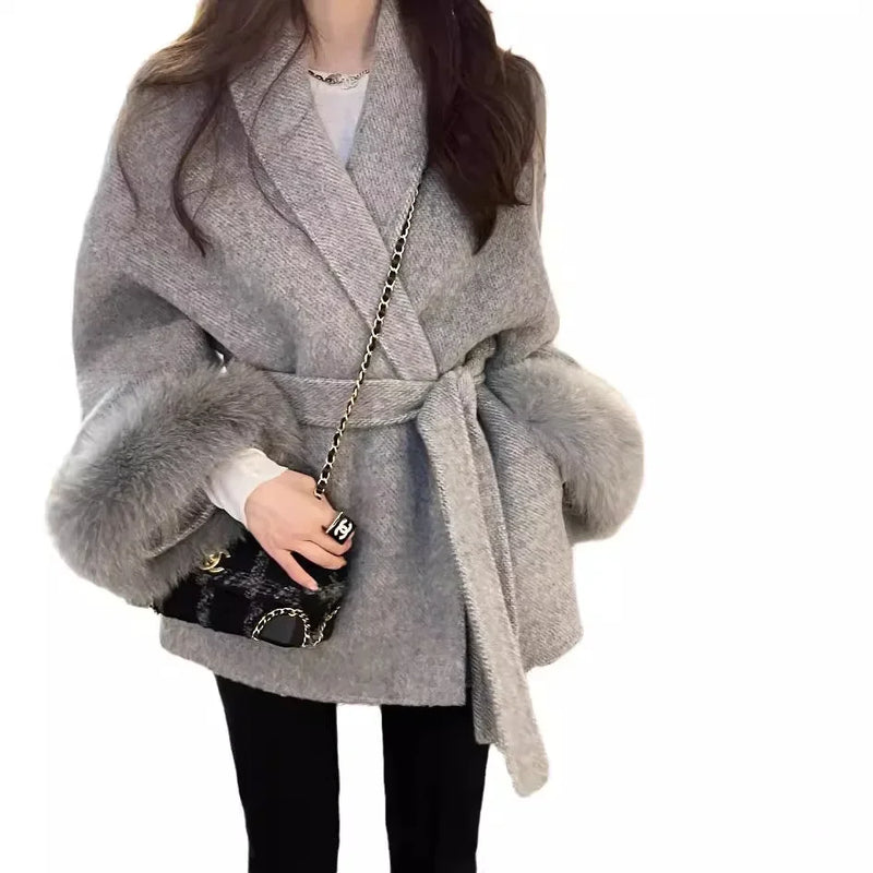 High End Double-sided Wool Strapping Real Wool Fur Coat Women&