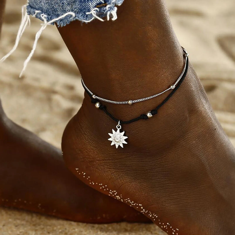 New Fashion Foot Chain Tibetan Silver Hollow Plum Flowers Heart-Shaped Anklet For Women