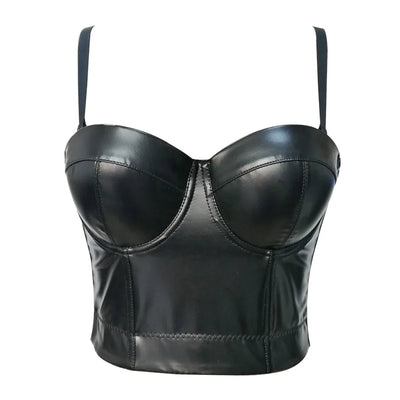 IRENE TINNIE Crop Top Multicolour Sparkle PU Leather Bra Push Up Bralet Women Tube Top Corset Bustier Party Lingerie Streetwear