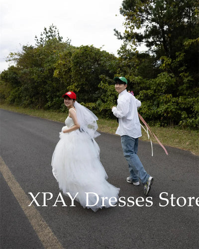 XPAY Princess A Line Tiered Wedding Dresses Korea Photo shoot Spaghetti Straps Layered Bridal Gowns Corset Back Customized