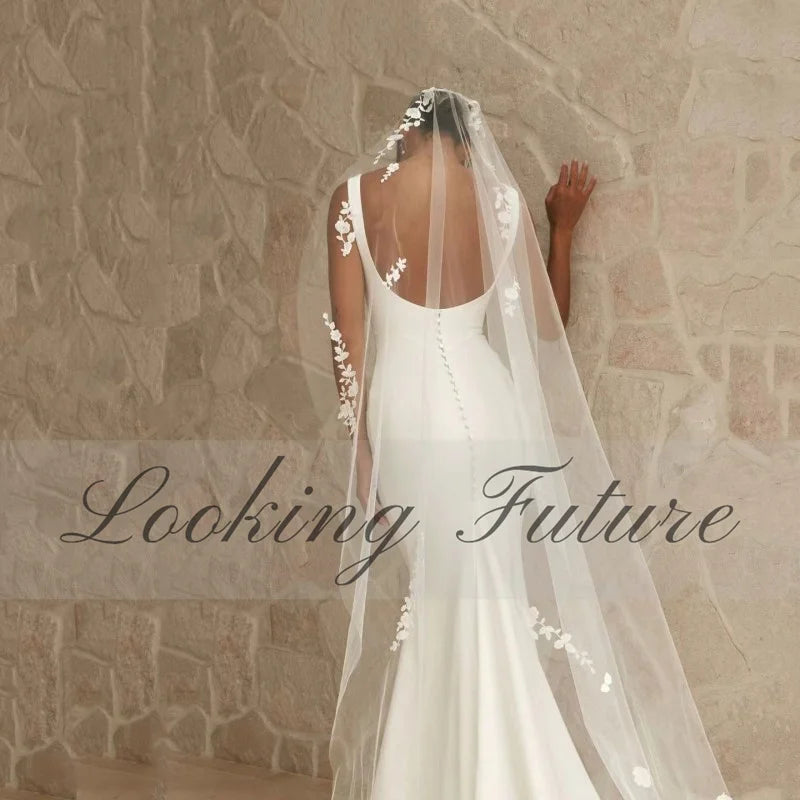 Customized Elegant Mermaid White Wedding Dress Square Collar Spaghetti Strap Bride Gown Illusion Backless With Button Robe 2025