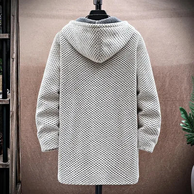 Men's Cardigan Cashmere Long Coat Sweaters with Hoods Autumn Winter New Fleece Warm Solid SweaterCoat Windbreaker Men Clothing