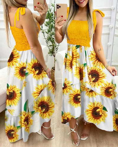 Summer Women's 2022 new irregular strapless halter sleeveless long dress Sling Patchwork Print Irregular Tube Top Dress