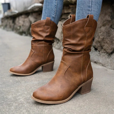 Female Western Boots Cowboy Boots Women  Women Ankle Boots Pu Leather Shoes Autumn Boots Women Booties Lady Plus Size 42