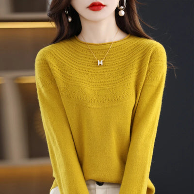 100% Merino Wool Seamless Cashmere Sweater Women's O-Neck Hoodie Autumn/Winter New Knitted Sexy Hollow Wool Sweater NJR1107