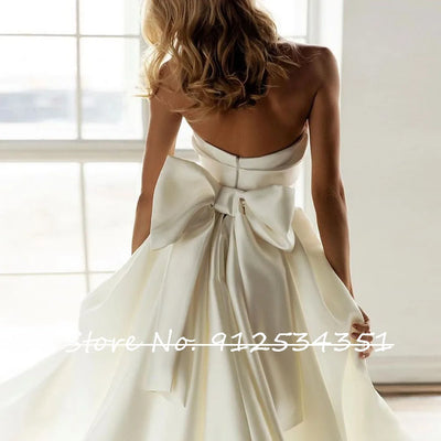 Hochzeitskleid Satin Mermaid Wedding Dress with Detachable Train Strapless Simple Brautkleid Bow Back Vestido De Noiva Sereia