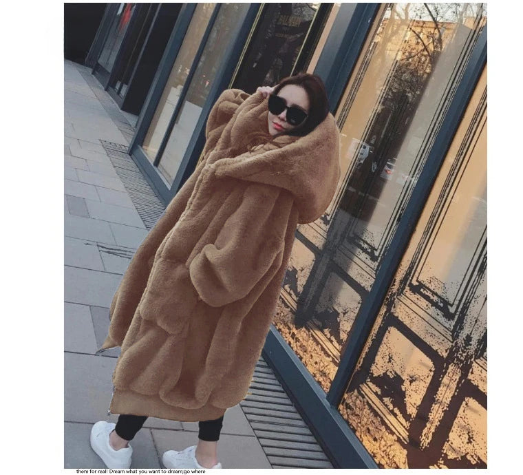 Oversized Winter Faux Fur Coat Women Parka Long Warm Faux Fur Jacket Coats Hoodies Loose Winter Coat Outwear Casaco Feminino